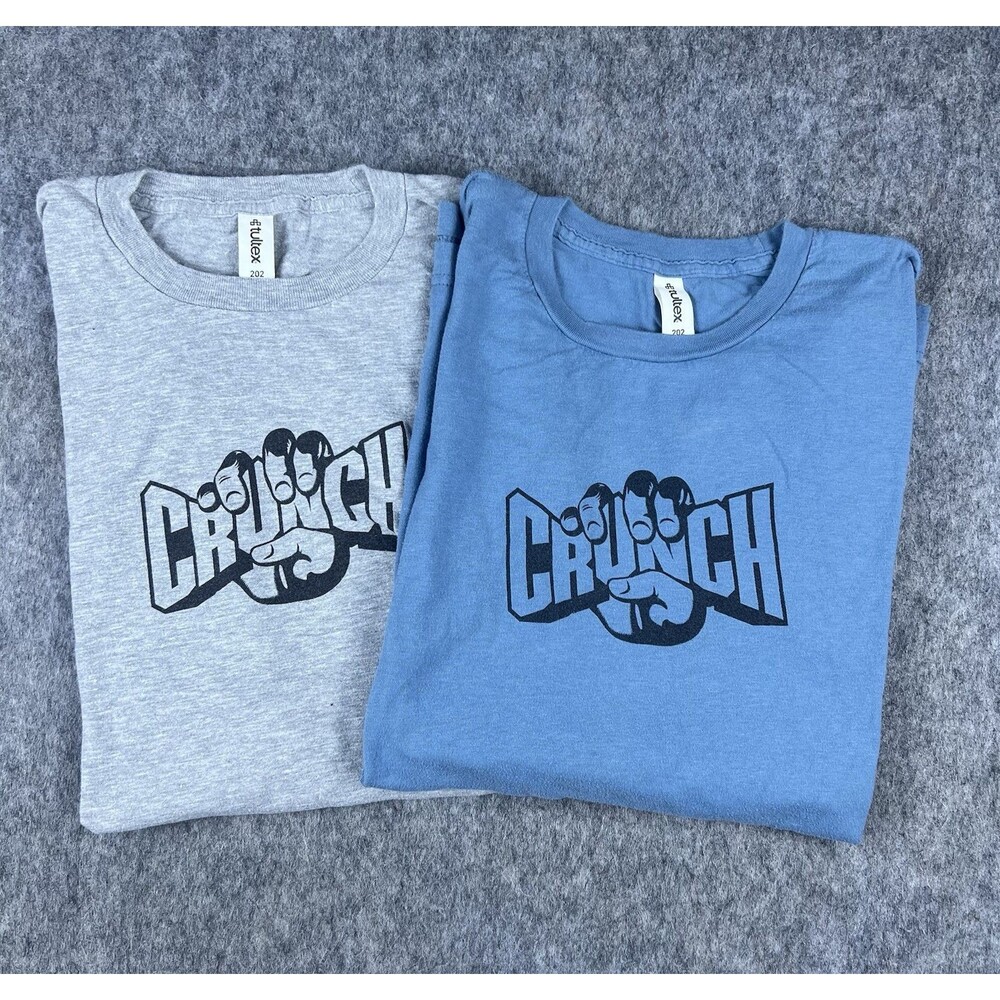 Lot Of 2 Crunch Fitness Men's T-Shirt Short Sleeve Gray Blue Gym Tultex Size L